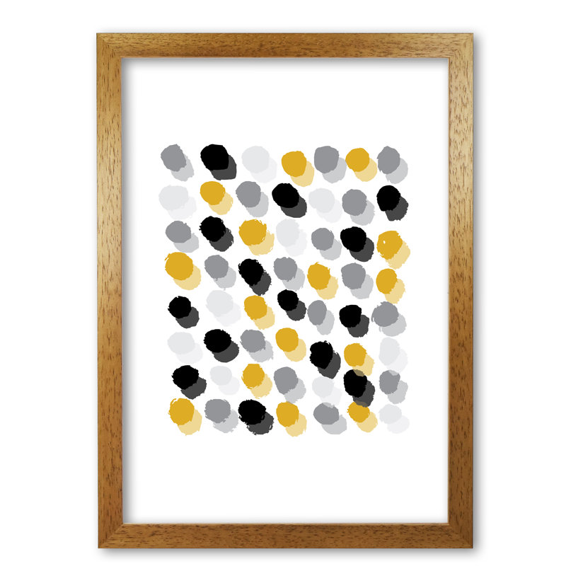 Mustard Polka Dots Abstract - Print, 60 cm H x 42 cm W x 5 cm D, Honey Oak Frame