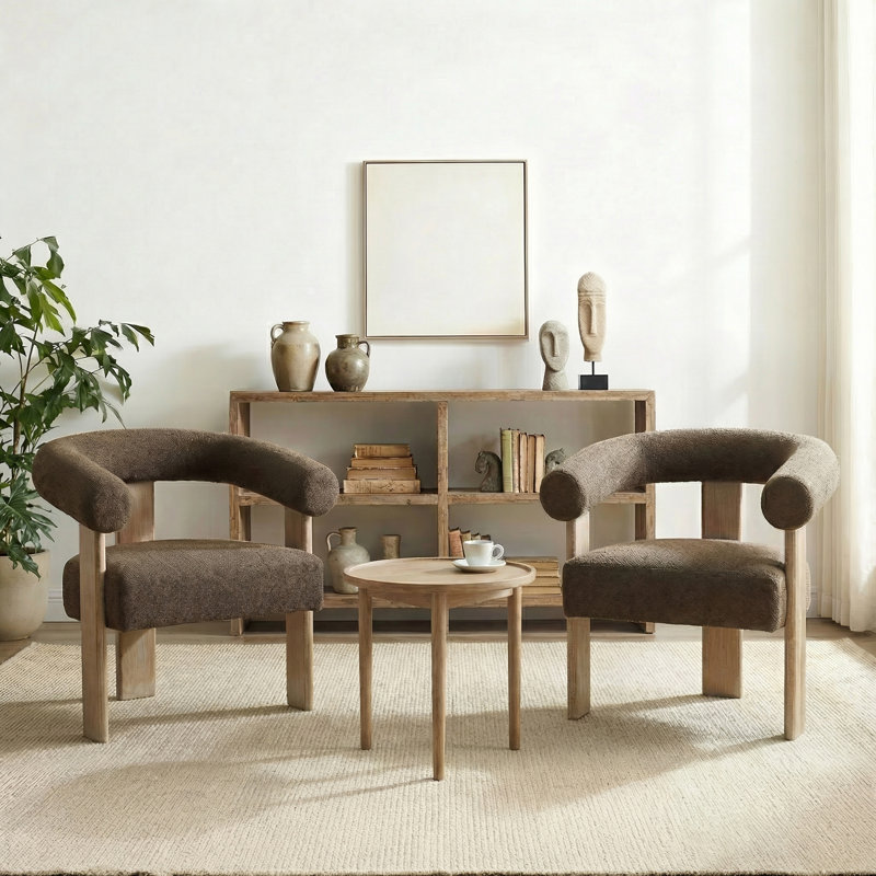 Mamanbai Upholstered Barrel Accent Chair Armchair, Brown