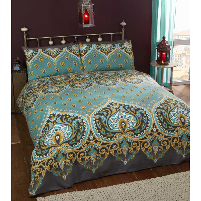 Comerfo Damask Duvet Cover with Pillowcases Included, Double Duvet Cover + 2 Standard Pillowcases, Emerald