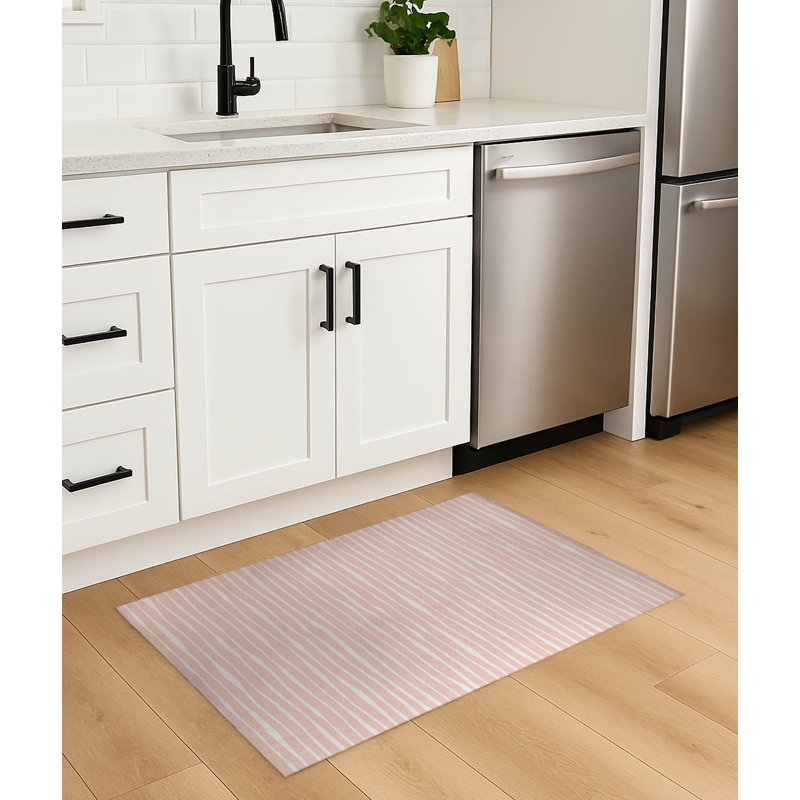 Tapis de cuisine Spine Colonne, Rectangulaire 3 pi x 5 pi, Bleu clair, Large Striped