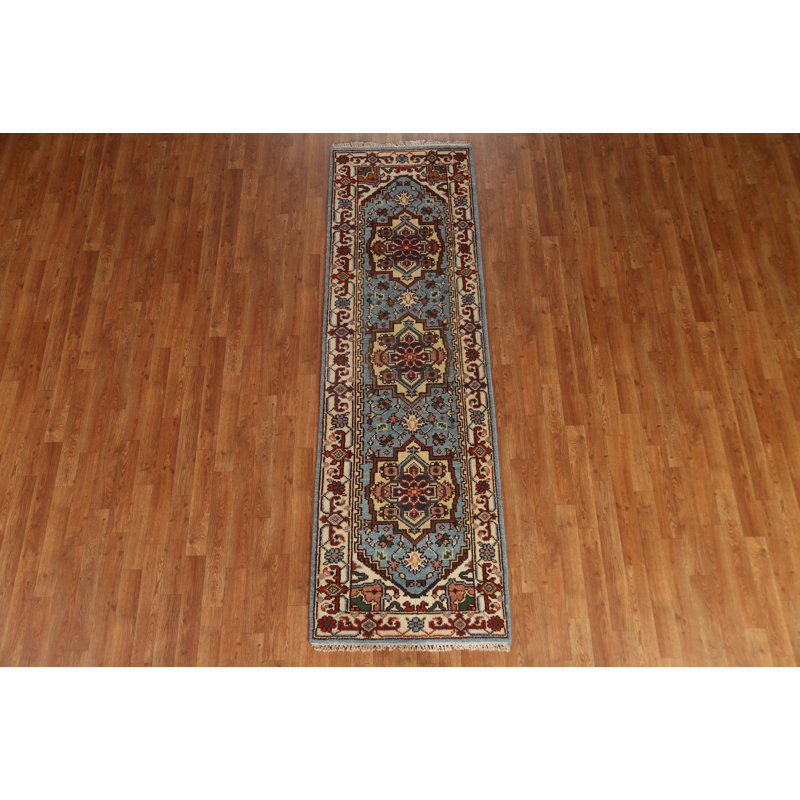 Tapis de couloir géométrique Heriz Serapi fait à la main 3 x 8