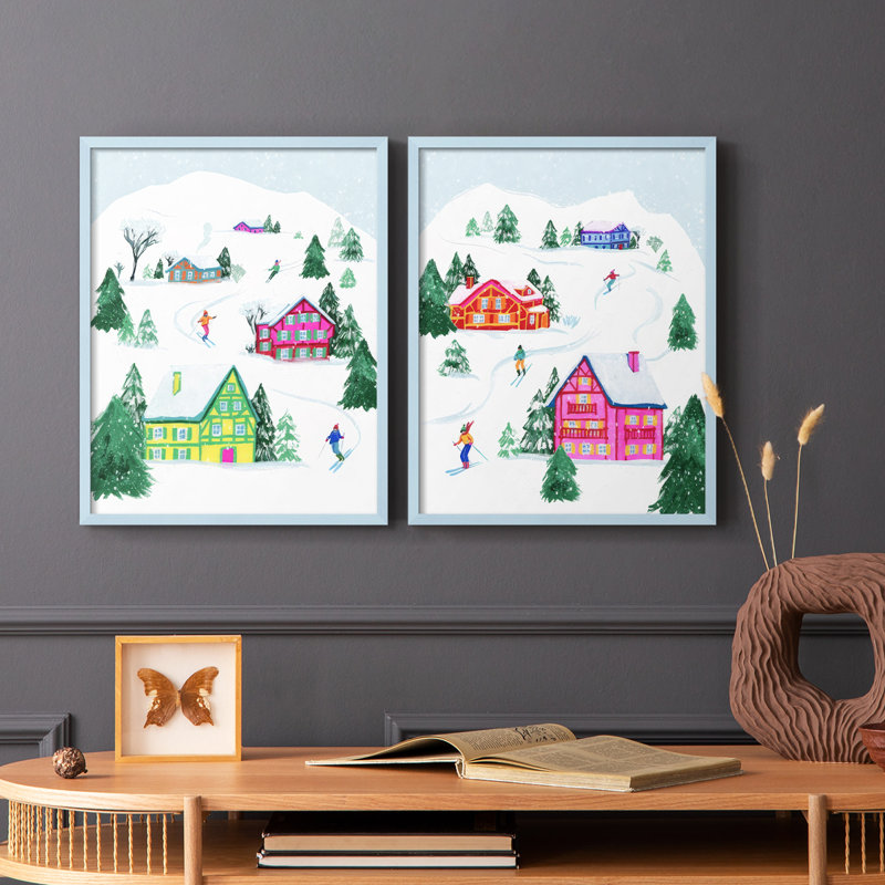 «Candy Ski Village I», reproduction encadrée de qualité supérieure - prête à être accrochée - aucun clou requis - aucun clou requis