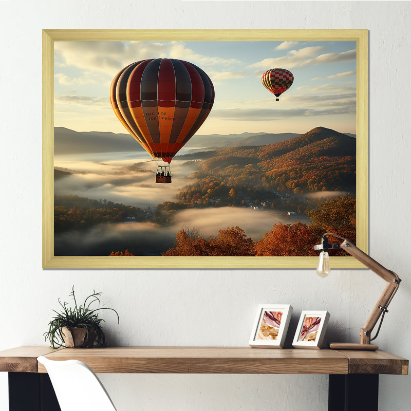 Automne, montgolfière, reproduction sur toile, Cadre doré simple, H 24 po x l 32 po x P 1 po
