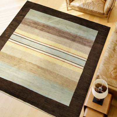 Tapis beige, bleu et brun noué à la main de haute qualité