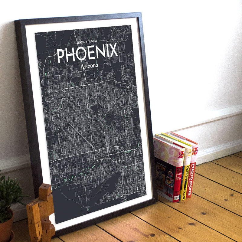 Phoenix City Map - Unframed Graphic Art Print on Paper, 50.8cm H x 40.6cm W x 0.13cm D, White/Grey