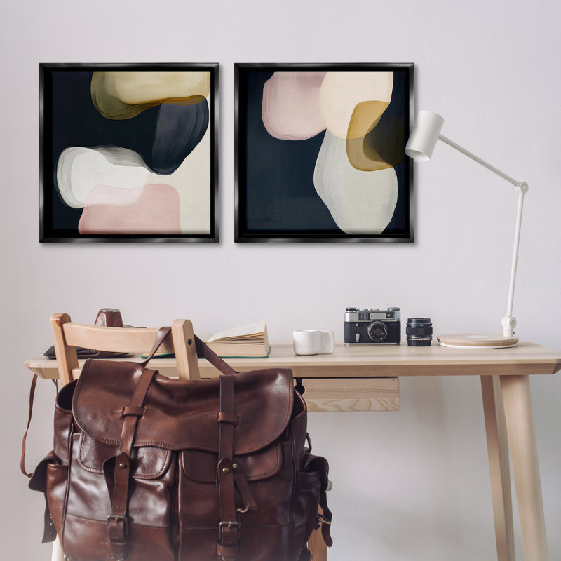 Ensemble de 2 toiles flottantes encadrées noires à formes arrondies, design par Irena Orlov, H 25 po x l 25 po