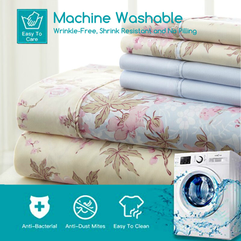 Fairview Microfiber Floral Sheet Set, King Sheet Set + 1 Fitted Sheet + 4 Pillowcases