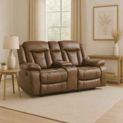 Olaf Dual Manual Recliner Loveseat, Faux Leather 77 Inch