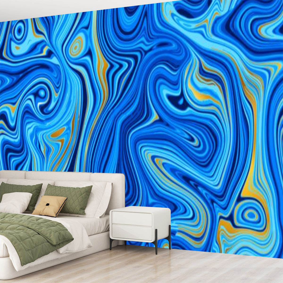 Mercer41 Peel and Stick Canvas Wallpaper Wall Mural Ocean blue gold ...