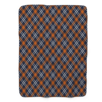 Orange Navy Tartan - 1 Piece Premium Sherpa Blanket