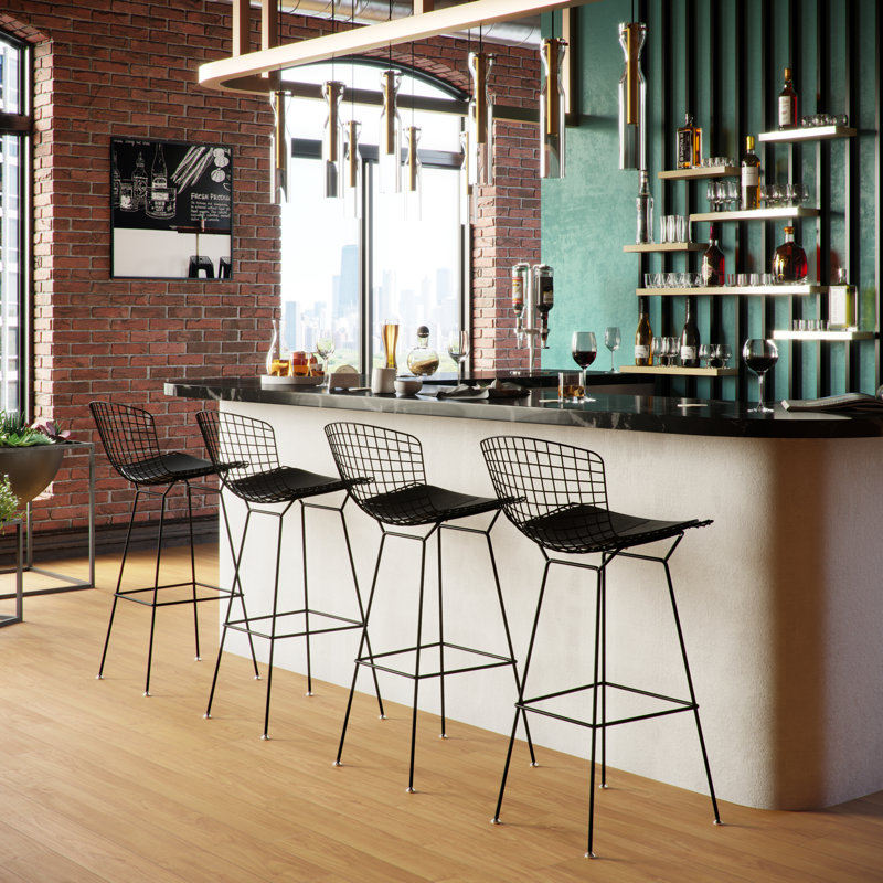Tabouret de bar et de comptoir, Noir, Cuir noir, Tabouret de comptoir (siège d'une hauteur de 26 p