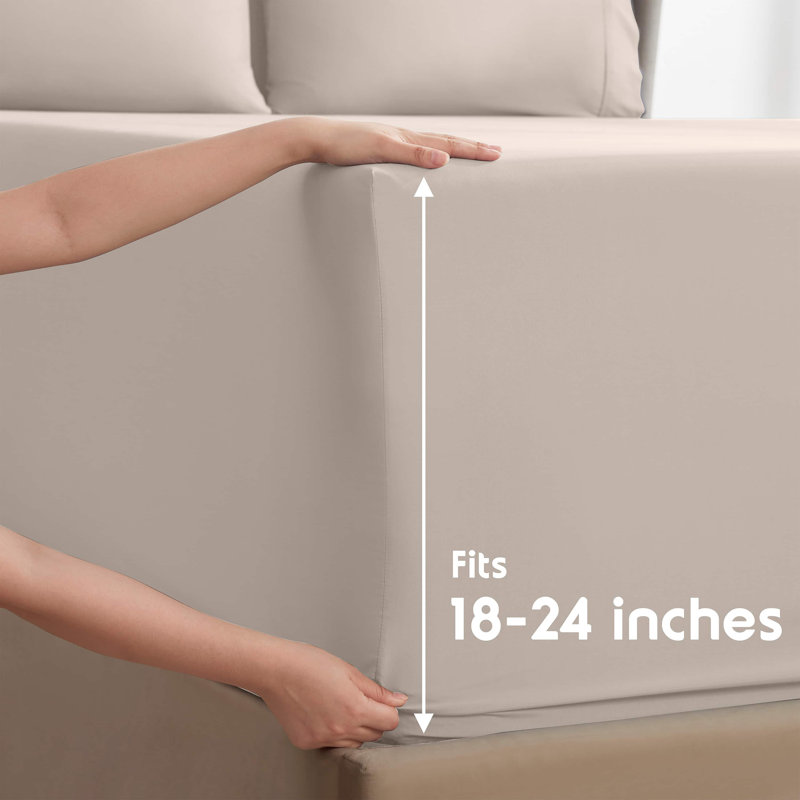Luxury 6-Piece Double-Brushed Microfiber Deep Pocket Sheet Set – Fits Mattresses Up to 24”, Linen