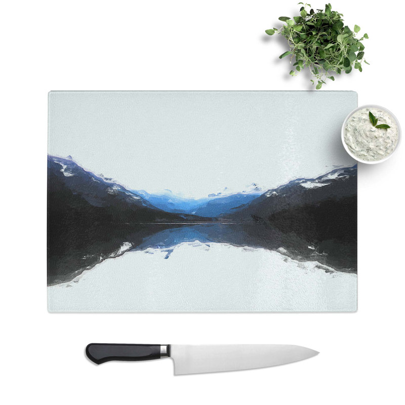 Tempered Glass Mountains Reflecting Chopping Board, 39 cm W x 28.5 cm L