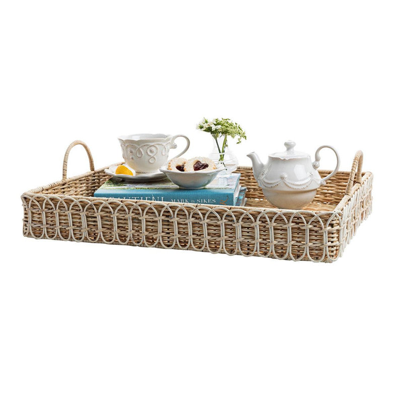 Whitewash Rectangular Rattan Decorative Tray
