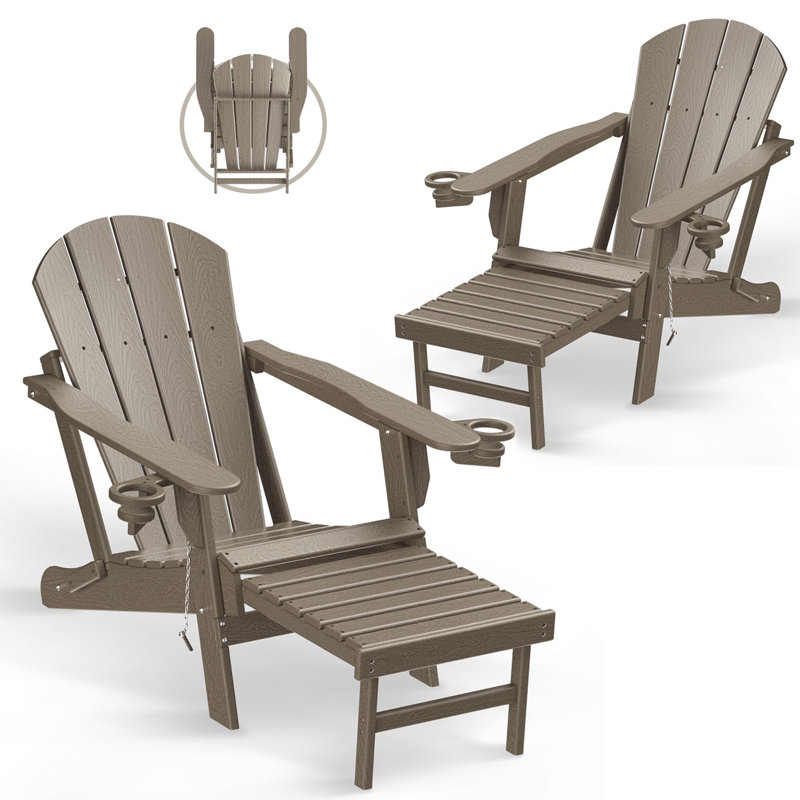 Ensemble de 2 chaises Adirondack pliantes avec repose-pieds et repose-gobelets, Beige