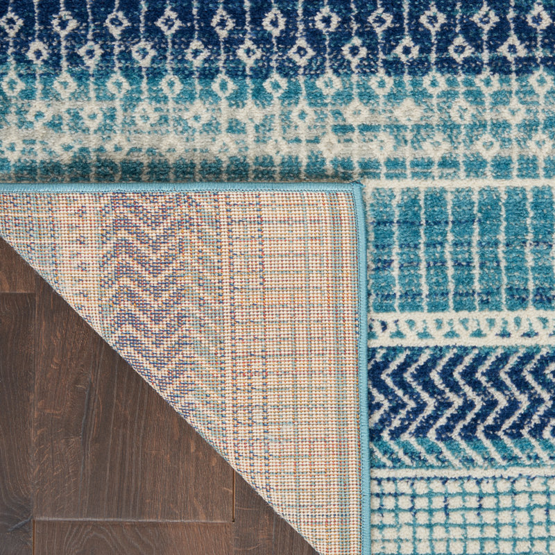 Tapis bleu marine à rayures Gillsville, Tapis de couloir 2 pi 2 po x 10 pi