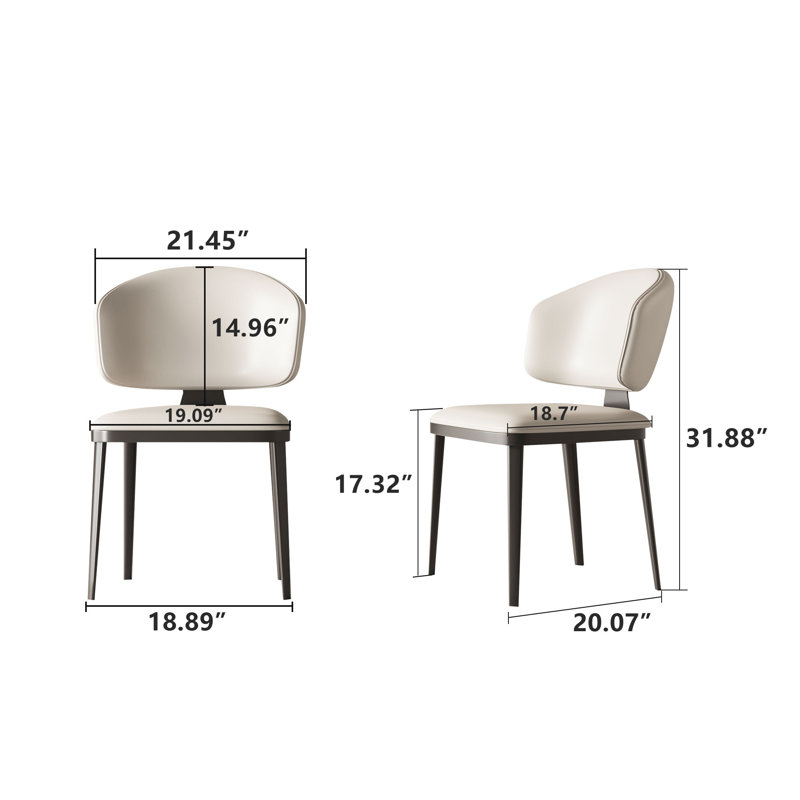 Cathelijn Modern Faux Leather Dining Chairs, Set of 2, Black Metal Legs, Ivory