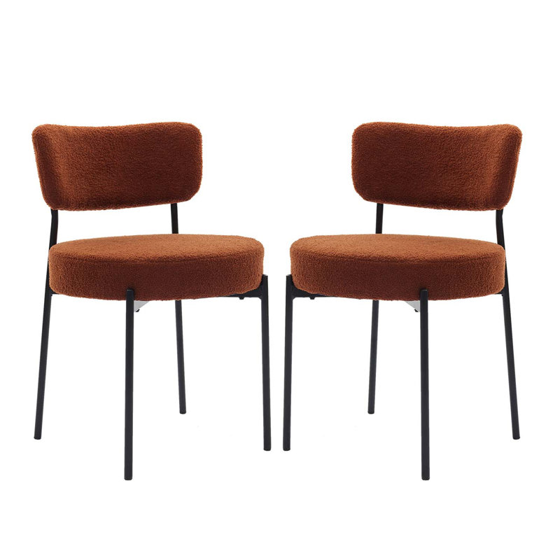 Modern Accent Chair, Teddy Fabric Upholstered Dining Chairs, Short Plush Fabric, Armless Dining Chair With Backrest For Dining Room, Kitchen, Living Room, Black Metal Legs (Set of 2)
