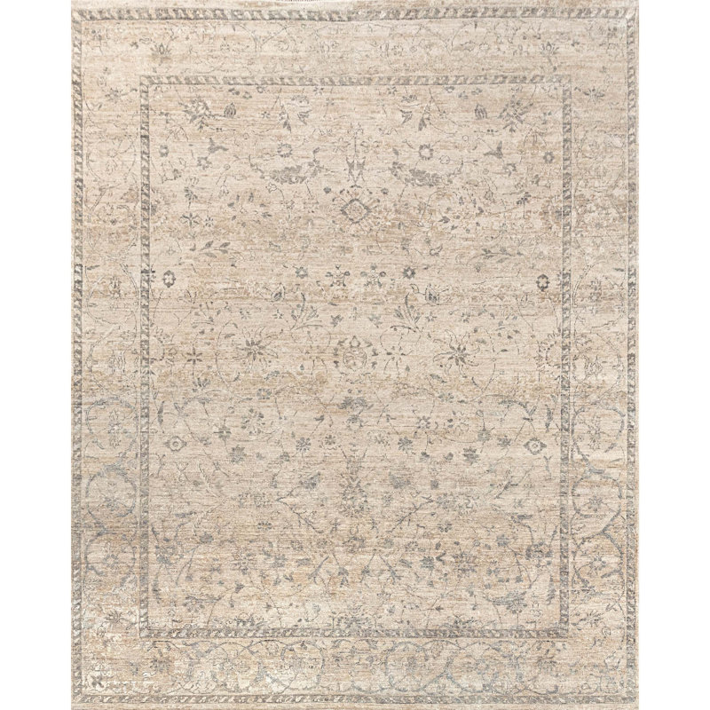 Tapis ivoire et gris noué à la main de haute qualité, Rectangle de 5 pi x 8 pi
