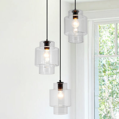 3 Light Dimmable Modern Pendant Light With Clear Glass Shade
