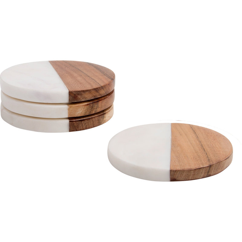Wood Round 4 Piece Coaster Set