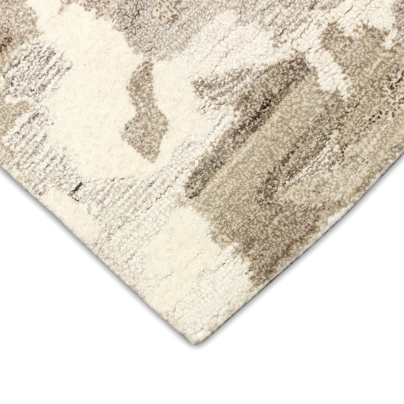 Tapis beige / ivoire en laine touffeté à la main Abstract, Rectangle 8 pi 3 po x 11 pi 6 po