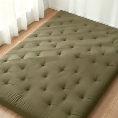  4 Inch Thick Floor Futon Mattress with 100% Cotton Cover, Twin Size Foldable Tatami Mattress, Portable Roll Up Sleeping Pad, Floor Lounger Bed for Adult