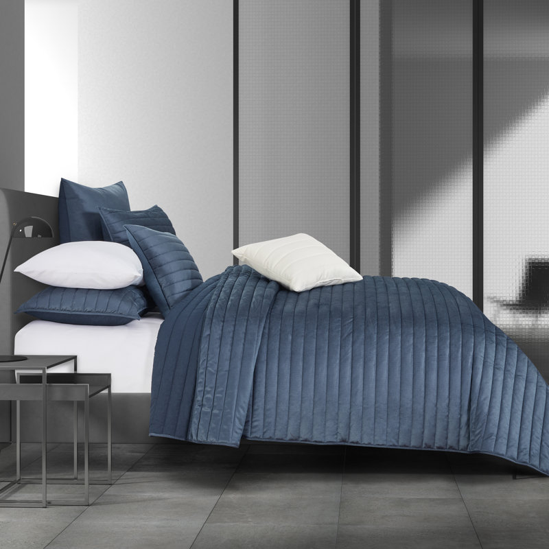 Ensemble de courtepointe en microfibre Valletta, Courtepointe grand + 2 couvre-oreillers standard, Bleu