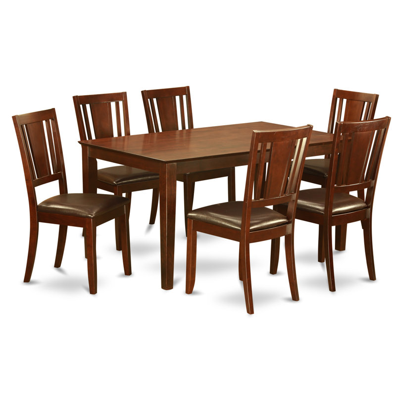 7 Piece Kitchen Table & Chairs Set Consist of a Rectangle Dining Room Table and 6 Faux Leather Dining Chairs, Mahogany