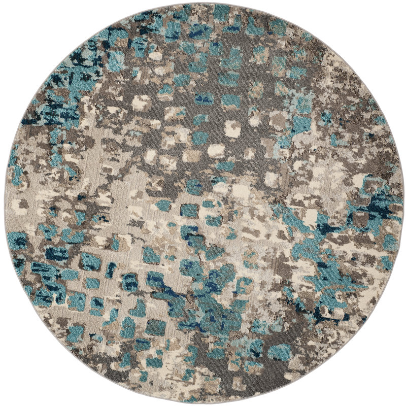 Tapis abstrait Hertzler, Rond 5 pi, Grey/Light Blue