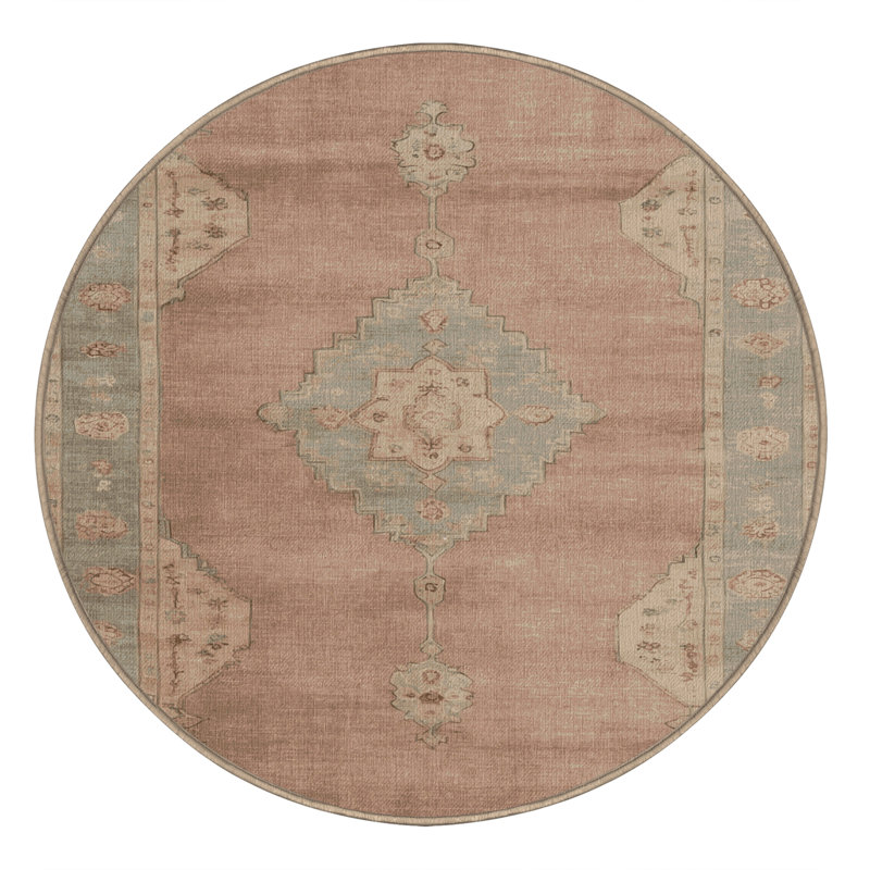 Machine Washable Overdyed Brown Area Rug, Round 6'