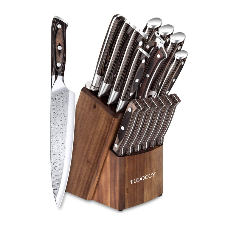 GATESUER 15 Piece High Carbon Stainless Steel Knife Block Set