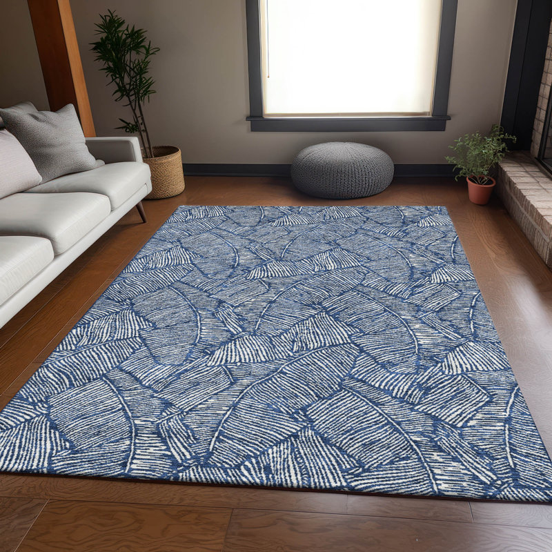 Tapis bleu marine de qualité supérieure lavable à la machine Prisco, Rectangle 9 pi x 12 pi