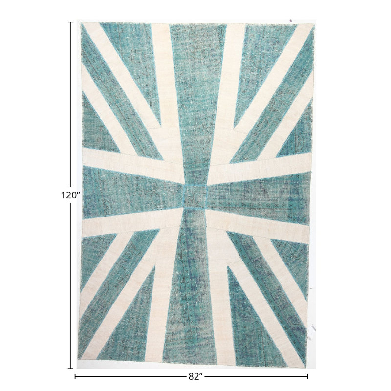 Hand Knotted Abstract Area Rug in Blue