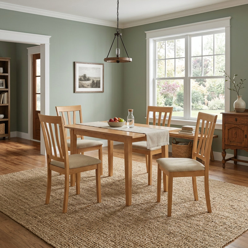 Warm Oak Color Microfiber Solid Wood Rectangular Kitchen Dinette Set with Self Storage Extension Leaf