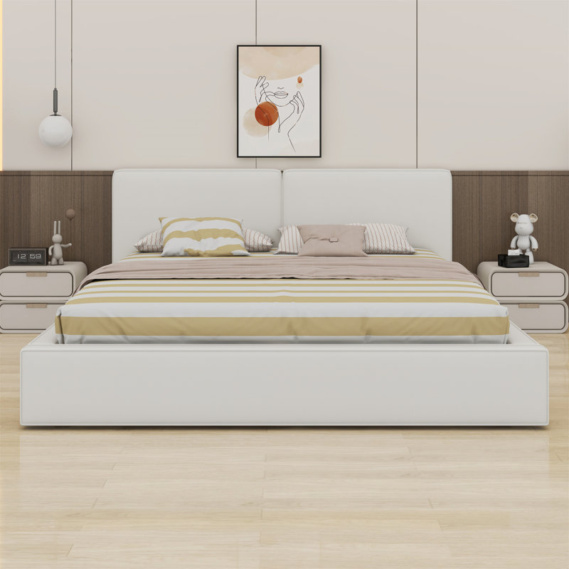 Lit plateforme tapissier avec structure solide, Beige
