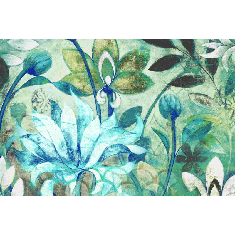«Blue and Silver Flowers», impression sur toile tendue, H 20 po x l 30 po