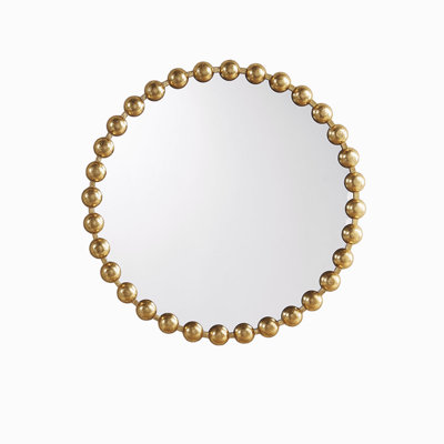 Metal Room Wall Mirror with Beaded Detailing