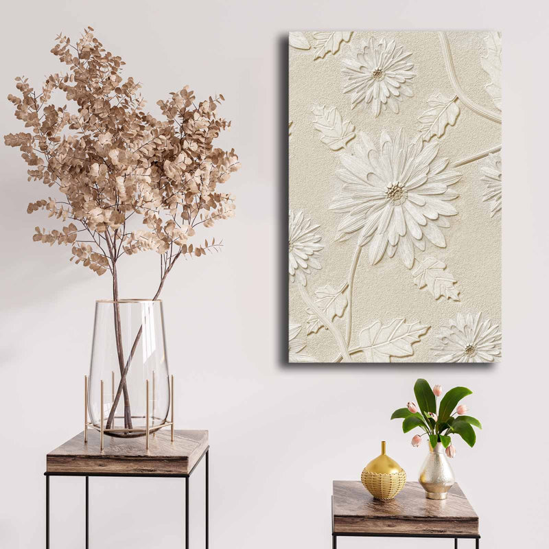 Stunning Decorative Canvas Painting, 18.0 x 27.6 inches | 100% Canvas (Thickness: 0.11 inches) & 100% Pine Wood Frame (Thickness: 0.87 inches) | Elegant Beige & White Design, Perfect for Home Decor & Gallery Walls