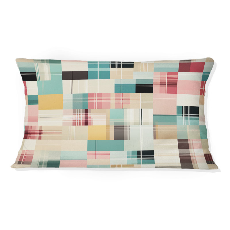 Coussin rétro en polyester à carreaux pastel