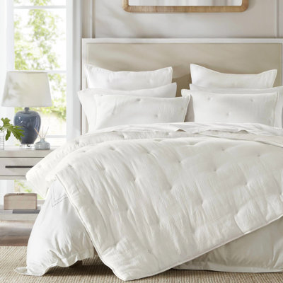 Courtepointe pour lit double / grand en coton blanc brodé léger, chaleur toute l'année, taies décoratives assorties, couleur naturelle, peau, confortable, pour le coton, toutes saisons, confortable, respirant,