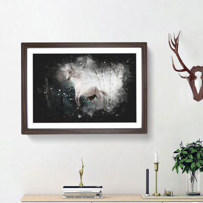 White Horse Rearing in a Winter Forest - Picture Frame Graphic Art Print