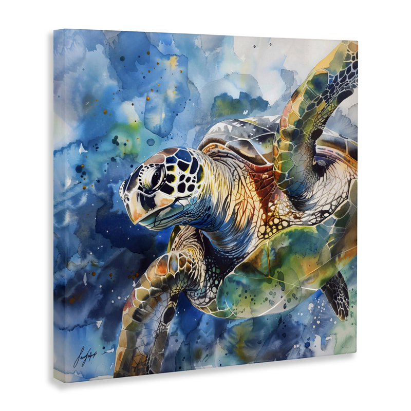 Toile de tortue de mer Watercolor Splatter, conception par Creative Studio, H 17 po x l 17 po