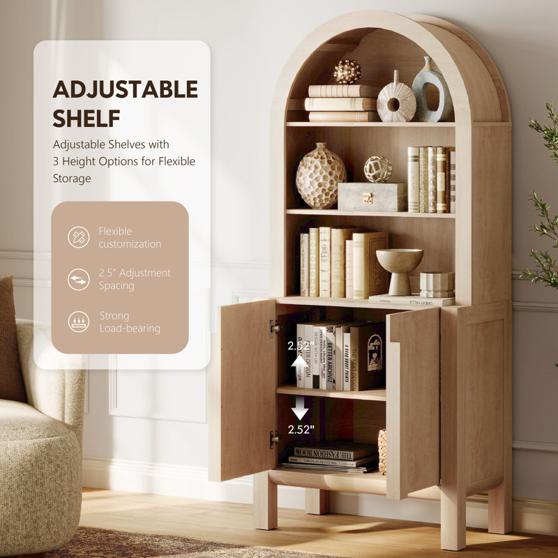 71"H X 126"W Tall Arched Bookshelf With 6 Drawers And 2 Cabinets, Modern 10-Tier Bookcase With Open Storage, Large Wood Display Cabinet For Living Room Bedroom Home Office Kitchen