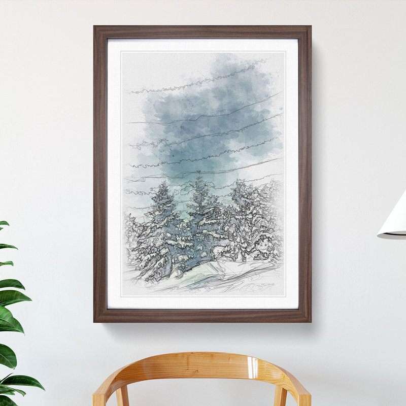 Winter Forest Vol.9 Sketch - Picture Frame Graphic Art, 36cm H x 27cm W x 2cm D, Walnut