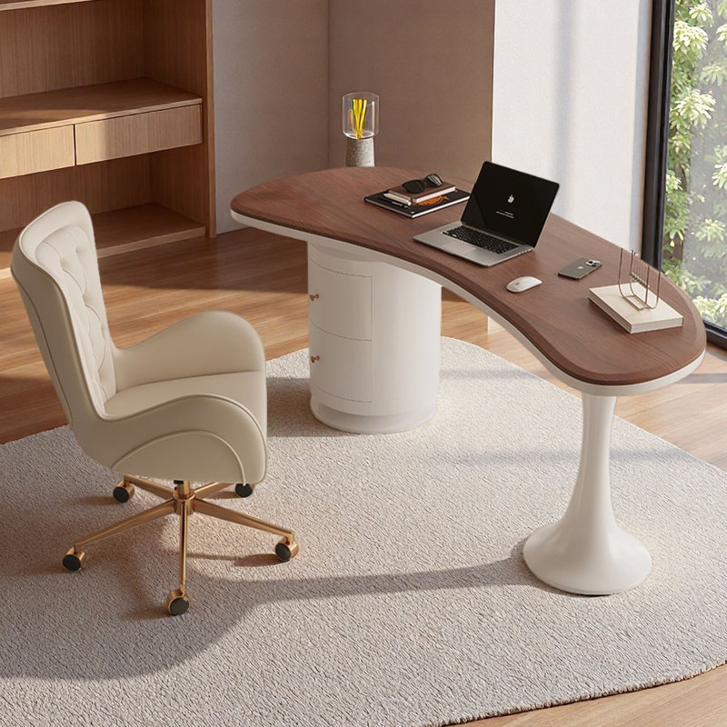 Bureau en bois massif en forme de croissant, H 29,5 po x l 70,9 po x P 23,6 po
