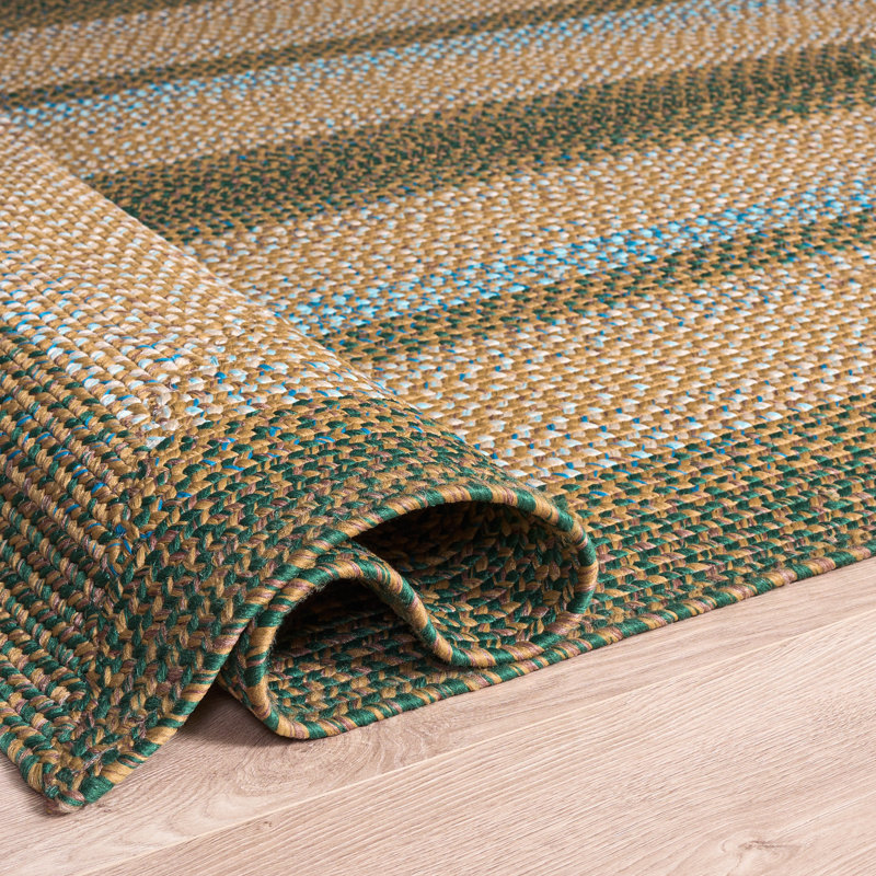Braided Hand Woven Machine Washable Geometric Brown / Dark Green Indoor/Outdoor Area Rug, 6'-0" X 9'-0" Rectangle