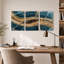 Ensemble de 3 tableaux sur toile représentant des sections transversales d'agate à bandes bleues et brunes-1686739603