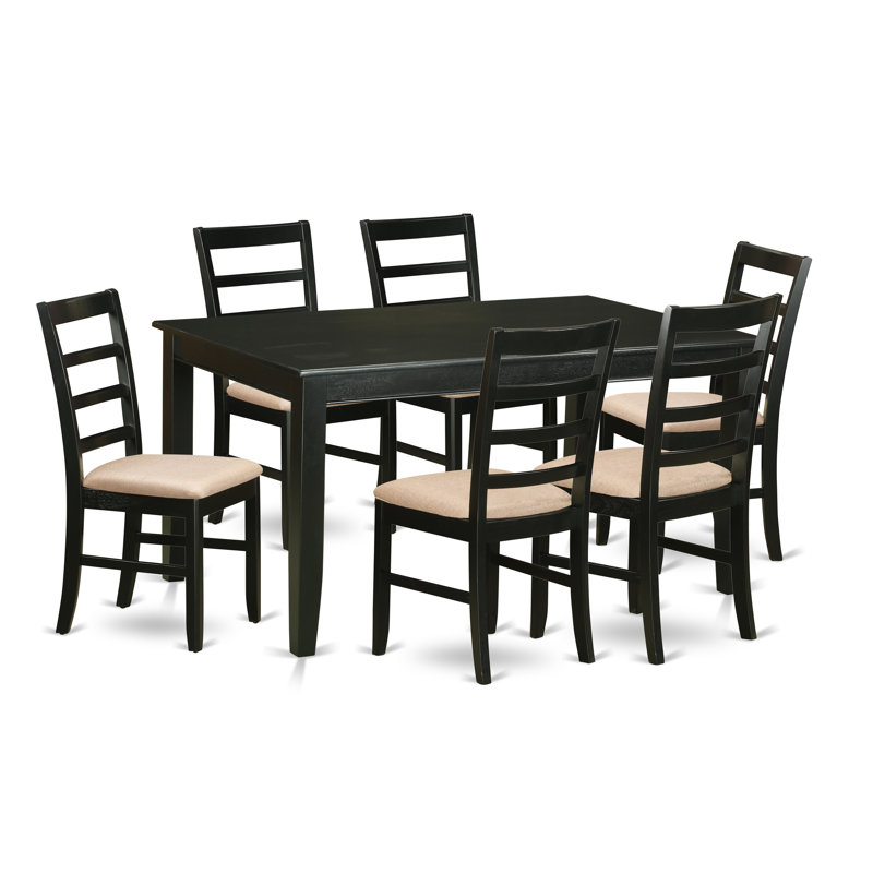 Ensemble de table de salle à manger 7 pièces composé d'une table de cuisine rectangulaire et de 6 chaises de salle à manger en tissu de lin, noir