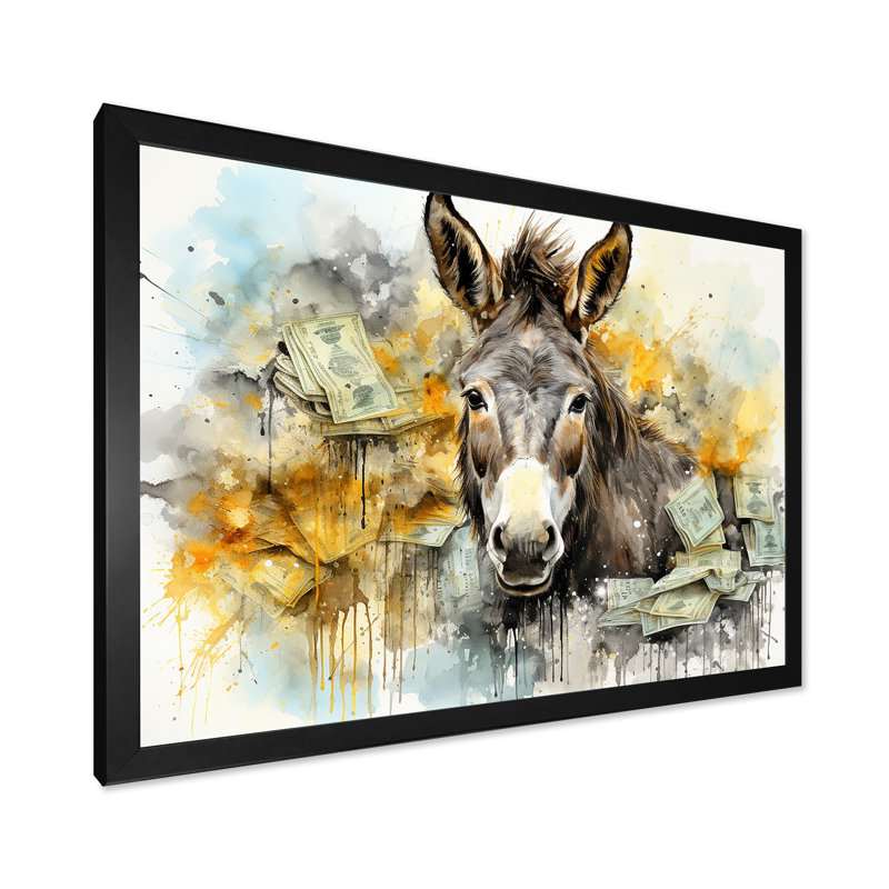 «Yellow Donkey Absurdity II - Donkey», art mural, Cadre d'angle fermé noir, H 16 po x l 32 po x P 1 po